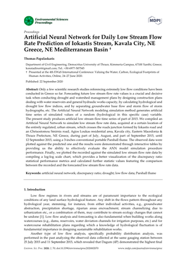 Artificial Neural Network for Daily Low Stream Flow Rate Prediction of Iokastis Stream, Kavala City, NE Greece, NE Mediterranean Basin †