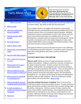Facts About Mold Regulated Materials Management Center Phone: (307)766-3696 Fax: (307)766-3699 Web Page