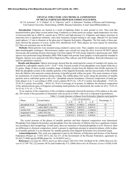 Crystal Structure and Chemical Composition of Metal Particles from Kolymskiy Fulgurite