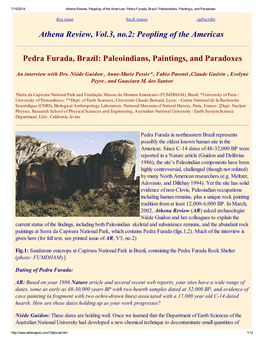 Peopling of the Americas Pedra Furada, Brazil
