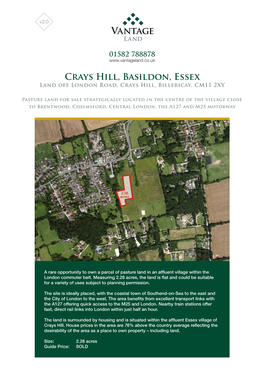 Crays Hill, Basildon, Essex Land Off London Road, Crays Hill, Billericay, CM11 2XY