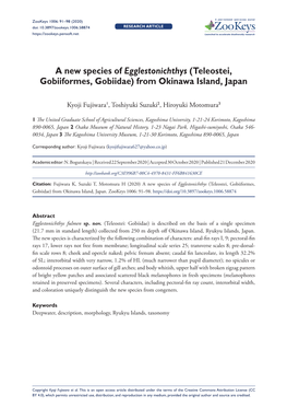 A New Species of Egglestonichthys (Teleostei, Gobiiformes, Gobiidae) from Okinawa Island, Japan