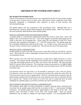 Grinder Pump Information Sheet