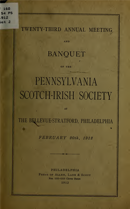 Annual Meeting and Banquet of the Pennsylvania Scotch-Irish Society At