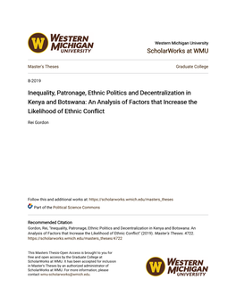 Inequality, Patronage, Ethnic Politics and Decentralization in Kenya and Botswana: an Analysis of Factors That Increase the Likelihood of Ethnic Conflict