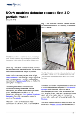 Nova Neutrino Detector Records First 3-D Particle Tracks 28 March 2013