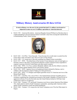 Military History Anniversaries 01 Thru 14 Feb