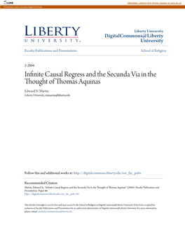 Infinite Causal Regress and the Secunda Via in the Thought of Thomas Aquinas Edward N