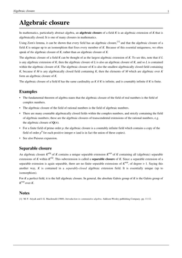 Algebraic Closure 1 Algebraic Closure