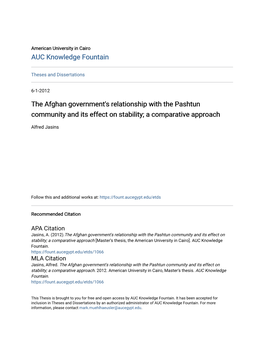 The Afghan Government's Relationship with the Pashtun Community and Its Effect on Stability; a Comparative Approach