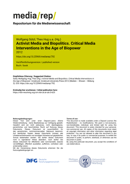 Activist Media and Biopolitics. Critical Media Interventions in the Age of Biopower 2012