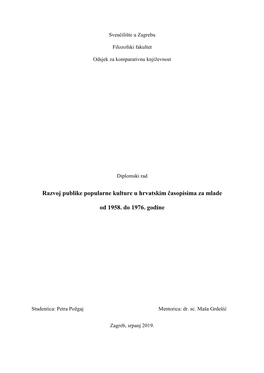 Razvoj Publike Popularne Kulture U Hrvatskim Časopisima Za Mlade Od