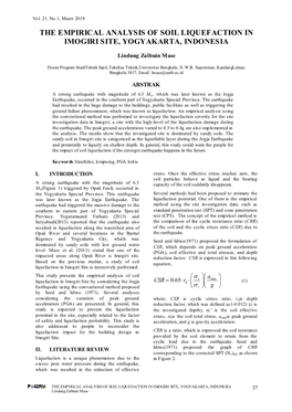 The Empirical Analysis of Soil Liquefaction in Imogiri Site, Yogyakarta, Indonesia