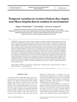 Temporal Variation in Western Hudson Bay Ringed Seal Phoca Hispida Diet in Relation to Environment