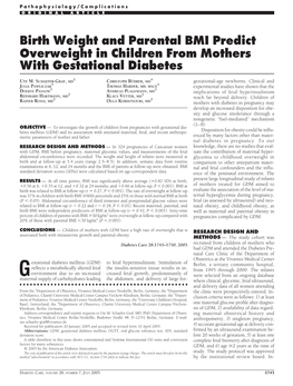 Birth Weight and Parental BMI Predict Overweight in Children from Mothers with Gestational Diabetes