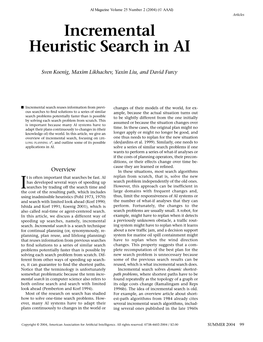 Incremental Heuristic Search in AI