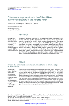 Fish Assemblage Structure in the Chishui River, a Protected Tributary of the Yangtze River