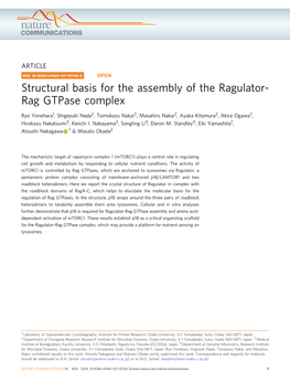 Structural Basis for the Assembly of the Ragulator-Rag Gtpase Complex