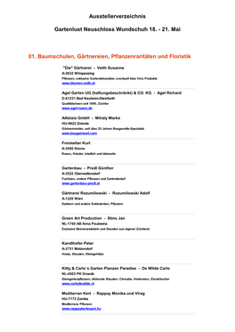 Ausstellerverzeichnis Gartenlust Neuschloss Wundschuh