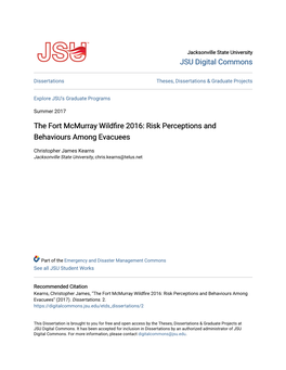 The Fort Mcmurray Wildfire 2016: Risk Perceptions and Behaviours Among Evacuees