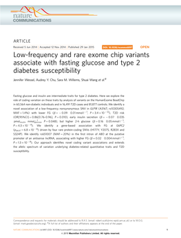 Low-Frequency and Rare Exome Chip Variants Associate with Fasting Glucose and Type 2 Diabetes Susceptibility