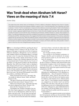 Was Terah Dead When Abraham Left Haran? Views on the Meaning of Acts 7:4