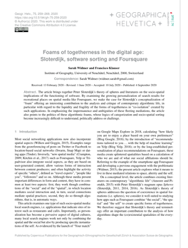 Foams of Togetherness in the Digital Age: Sloterdijk, Software Sorting and Foursquare