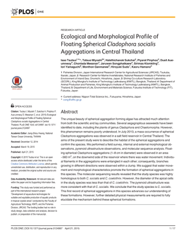 Ecological and Morphological Profile of Floating Spherical Cladophora Socialis Aggregations in Central Thailand