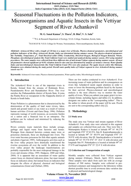 Seasonal Fluctuations in the Pollution Indicators, Microorganisms and Aquatic Insects in the Vettiyar Segment of River Achankovil