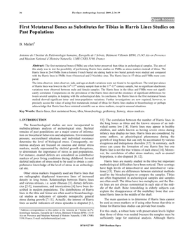 First Metatarsal Bones As Substitutes for Tibias in Harris Lines Studies on Past Populations