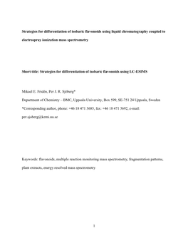 1 Strategies for Differentiation of Isobaric Flavonoids Using Liquid