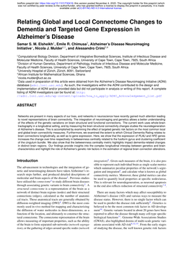 Relating Global and Local Connectome Changes to Dementia and Targeted Gene Expression in Alzheimer’S Disease Samar S