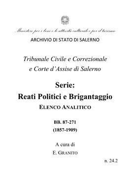 Reati Politici E Brigantaggio (Bb. 87-271)