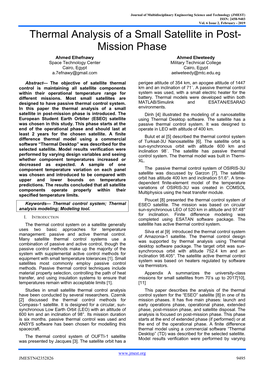 Thermal Analysis of a Small Satellite in Post- Mission Phase