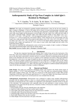 Anthropometric Study of Lip-Nose Complex in Adult Igbo's Resident In