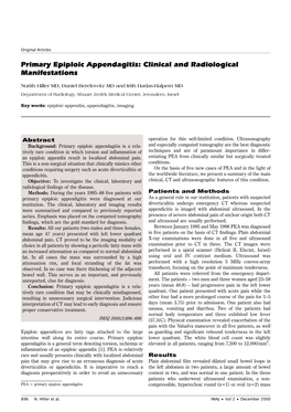 Primary Epiploic Appendagitis: Clinical and Radiological Manifestations