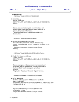 Parliamentary Documentation Vol. XLI (16-31 July 2015) No.14