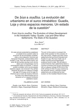 De ¬I½n a Mad÷Na. La Evolución Del Urbanismo En El Surco Intrabético: Guadix, Loja Y Otros Espacios Menores. Un Estado De L