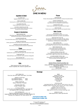 DINE in MENU Appetizer & Salad Pizzas