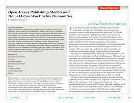 Open Access Publishing Models and How OA Can Work in the Humanities by Martin Paul Eve a New Open Humanities 5