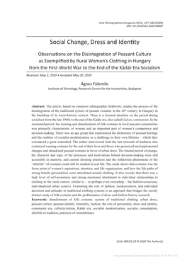 Social Change, Dress and Identity