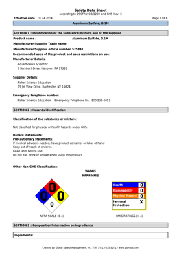 Safety Data Sheet According to 29CFR1910/1200 and GHS Rev