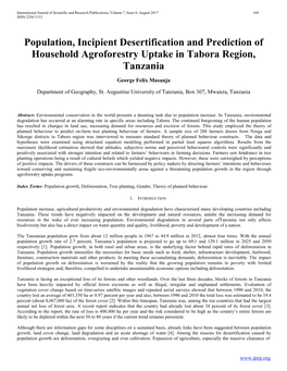 Population, Incipient Desertification and Prediction of Household Agroforestry Uptake in Tabora Region, Tanzania