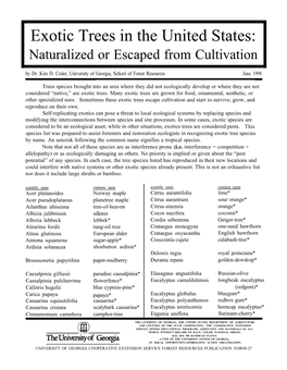 Exotic Trees in the United States: Naturalized Or Escaped from Cultivation by Dr