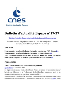 Bulletin D'actualité Espace N°17-27