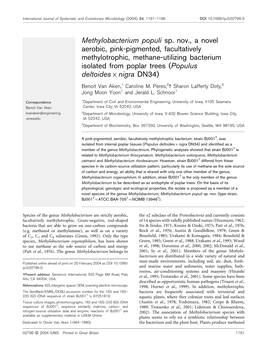 Methylobacterium Populi Sp. Nov., a Novel Aerobic, Pink-Pigmented, Facultatively Methylotrophic, Methane-Utilizing Bacterium