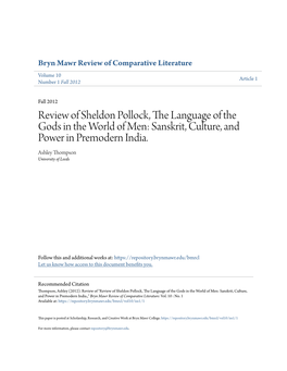 Review of Sheldon Pollock, the Language of the Gods in the World of Men: Sanskrit, Culture, and Power in Premodern India