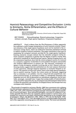 Hominid Paleoecology and Competitive Exclusion