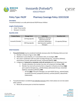 Tivozanib (Fotivda®) EOCCO POLICY