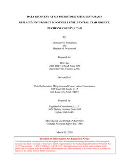 Data Recovery at Six Prehistoric Sites, Uinta Basin Replacement